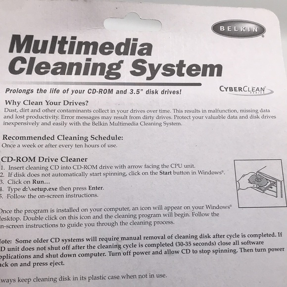 Belkin Multimedia Cleaning System CD-Rom & 3.5” Disk Factory Sealed Product - Picture 6 of 7
